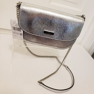 NWT Kate Spade Krista Silver Metallic Leather Crossbody/Shoulder Bag Retail $348